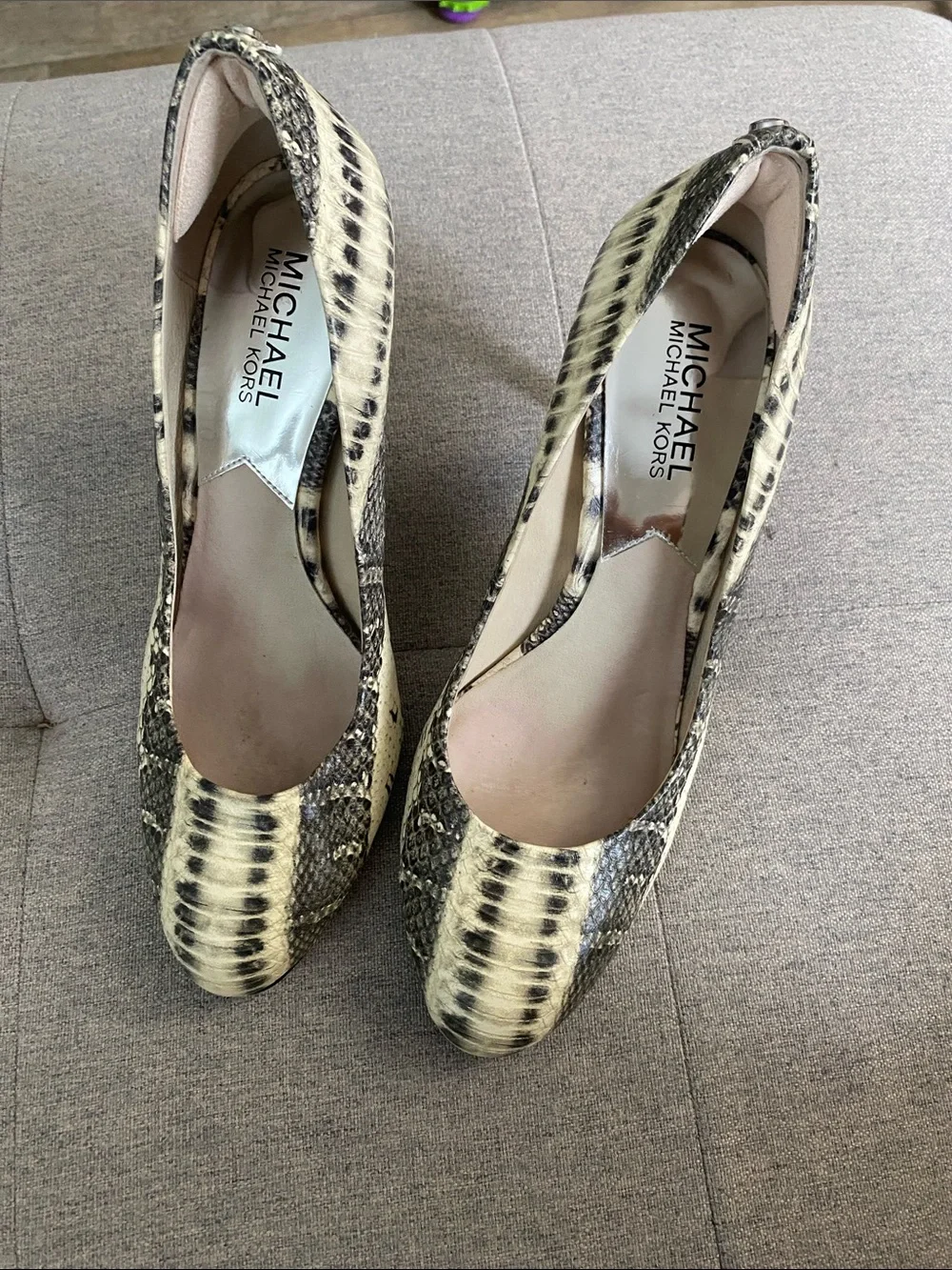Michael Kors Women's Snake-Print Pumps in Cream and Brown